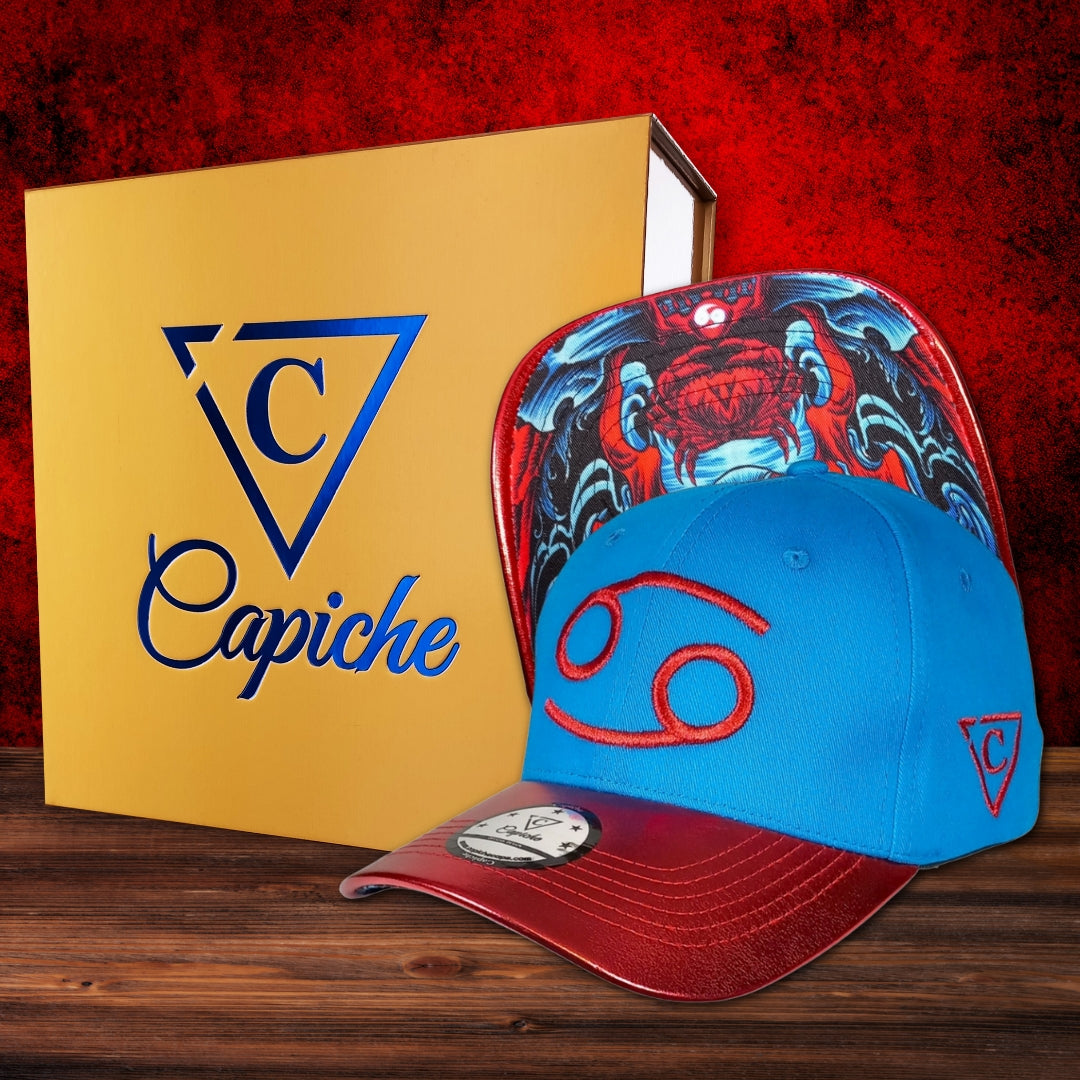 Zodiac Cancer Curved Cap - Blue/Red Crackling Metallic
