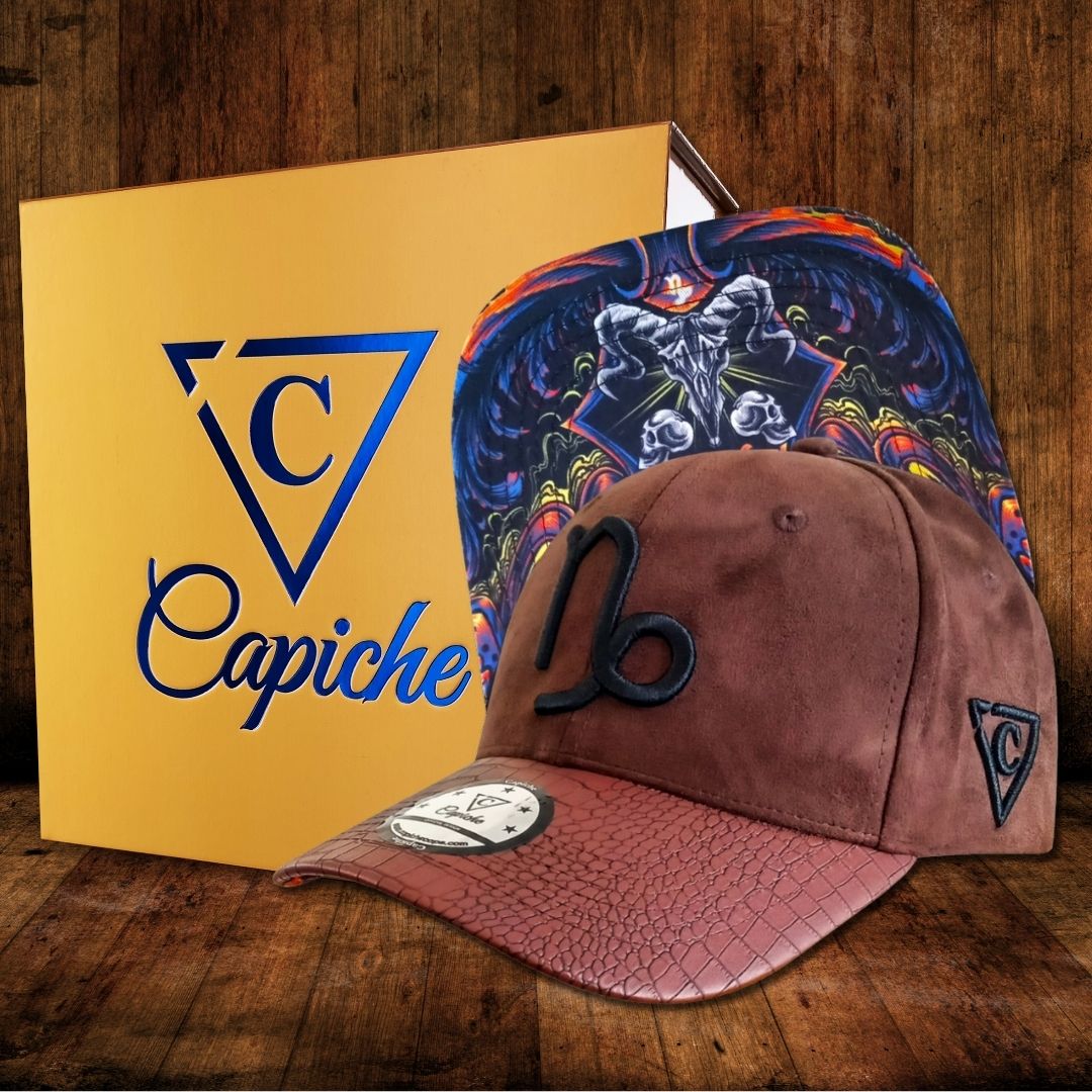 Zodiac Capricorn Curved Cap - Brown Suede & Artificial Leather