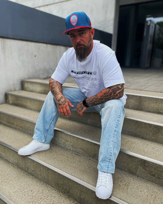 Alien Party Snapback - Blue/Red & Clear Rubber Logo