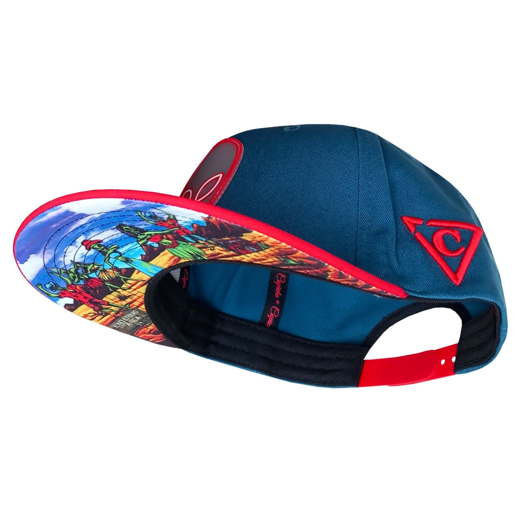 Alien Party Snapback - Blue/Red & Clear Rubber Logo
