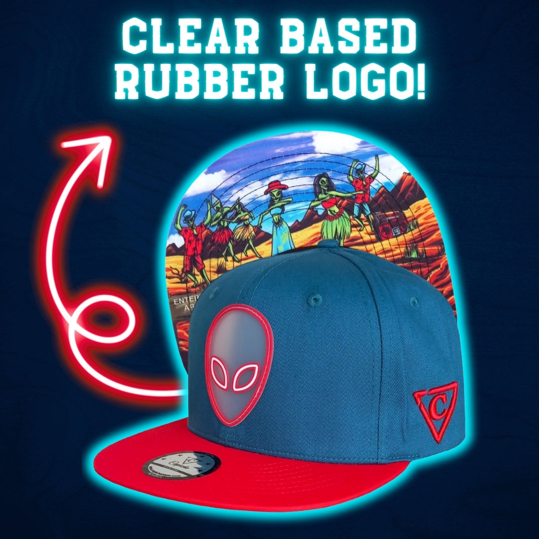 Alien Party Snapback - Blue/Red & Clear Rubber Logo