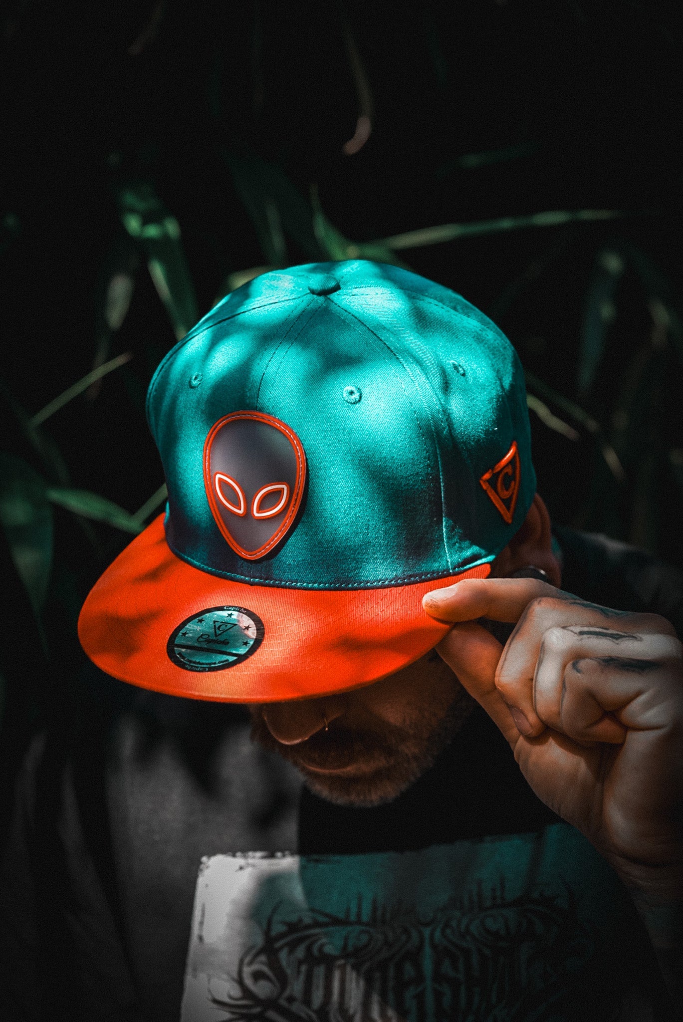 Alien Party Snapback - Blue/Red & Clear Rubber Logo