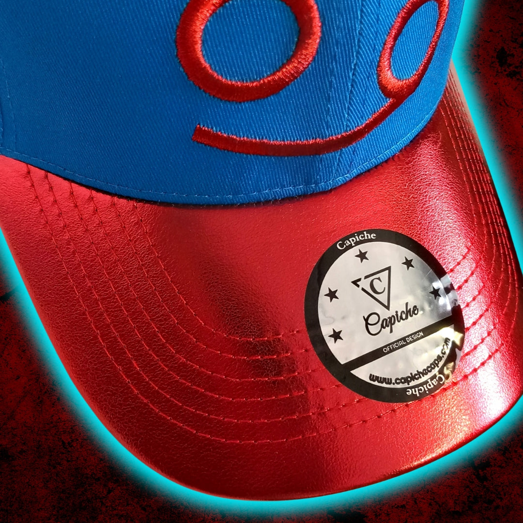 Zodiac Cancer Curved Cap - Blue/Red Crackling Metallic