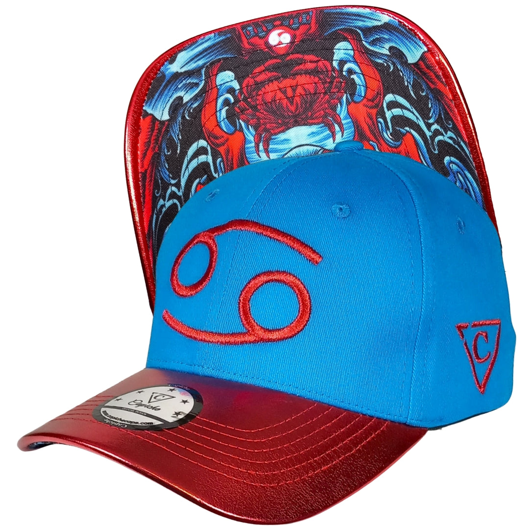 Zodiac Cancer Curved Cap - Blue/Red Crackling Metallic