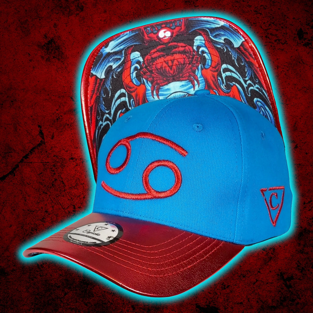 Zodiac Cancer Curved Cap - Blue/Red Crackling Metallic