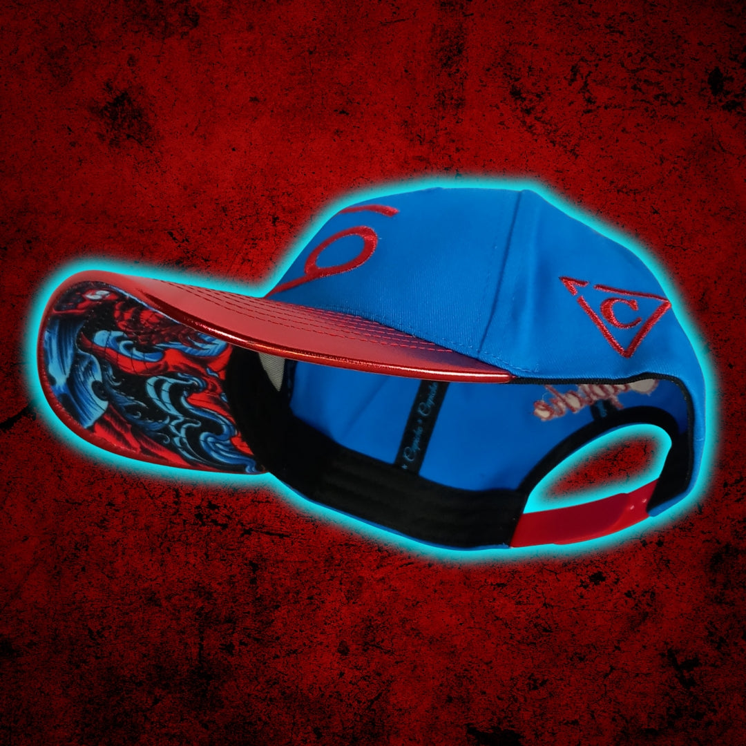 Zodiac Cancer Curved Cap - Blue/Red Crackling Metallic