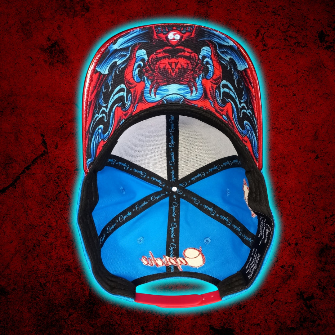 Zodiac Cancer Curved Cap - Blue/Red Crackling Metallic