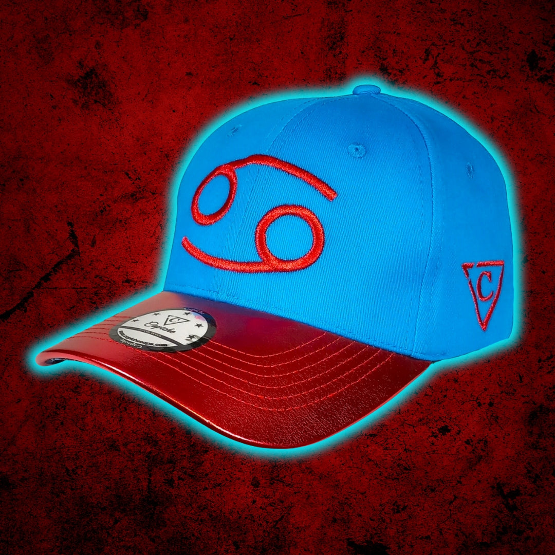 Zodiac Cancer Curved Cap - Blue/Red Crackling Metallic