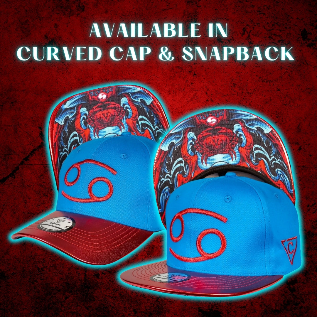 Zodiac Cancer Curved Cap - Blue/Red Crackling Metallic