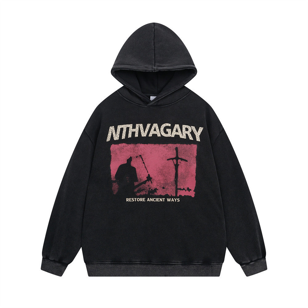 Men's Street Depressed Cross Velvet Padded Hoodie