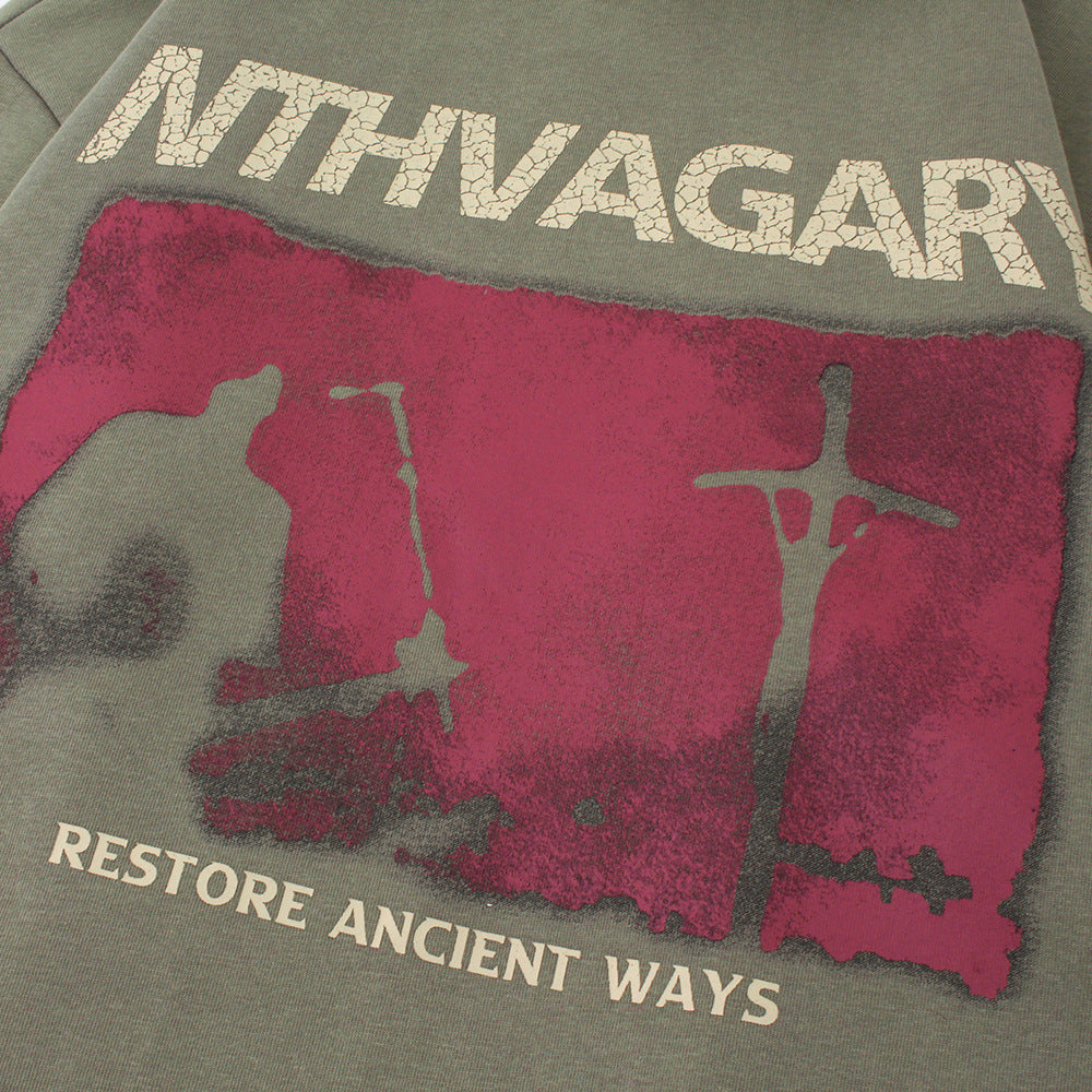 Men's Street Depressed Cross Velvet Padded Hoodie