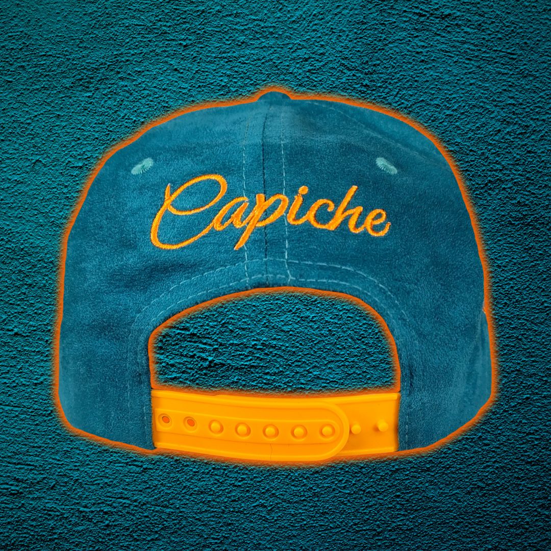 Robot Anubis 2.0 Snapback - Teal Blue Suede/Orange Crackling Metallic