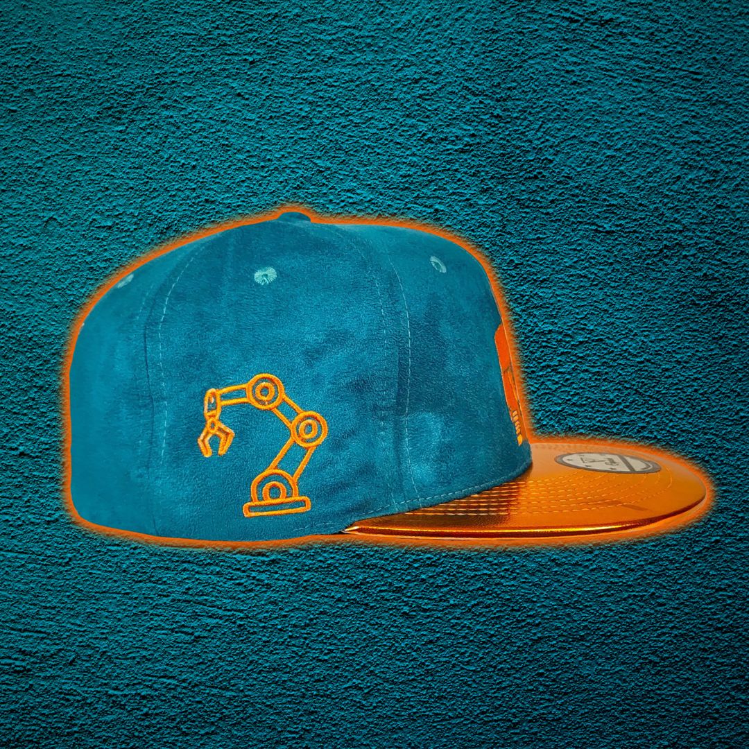 Robot Anubis 2.0 Snapback - Teal Blue Suede/Orange Crackling Metallic