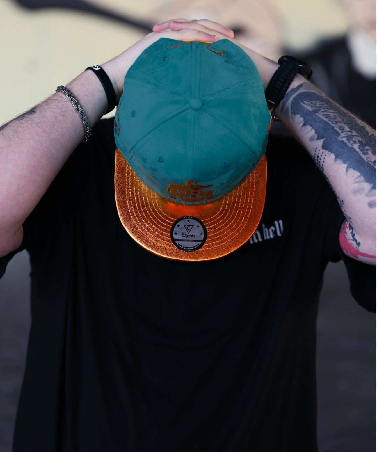 Robot Anubis 2.0 Snapback - Teal Blue Suede/Orange Crackling Metallic