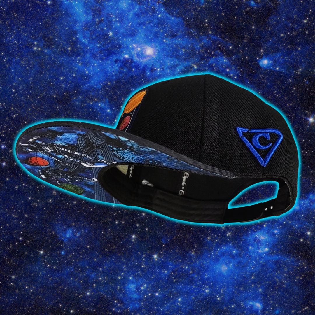 Astronaut Race Snapback - Black/Stars Pattern & Burning Meteorite