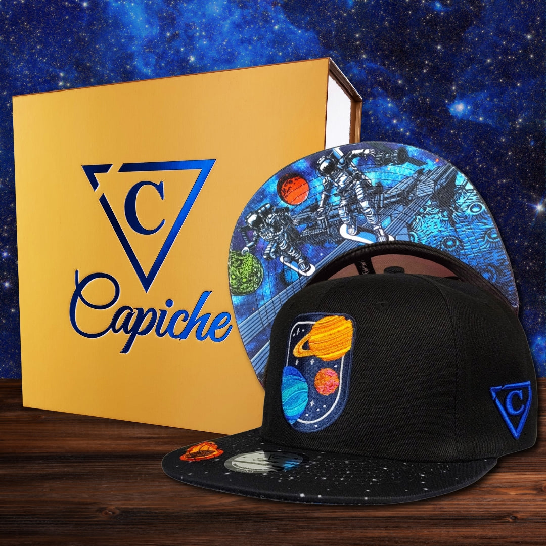 Astronaut Race Snapback - Black/Stars Pattern & Burning Meteorite