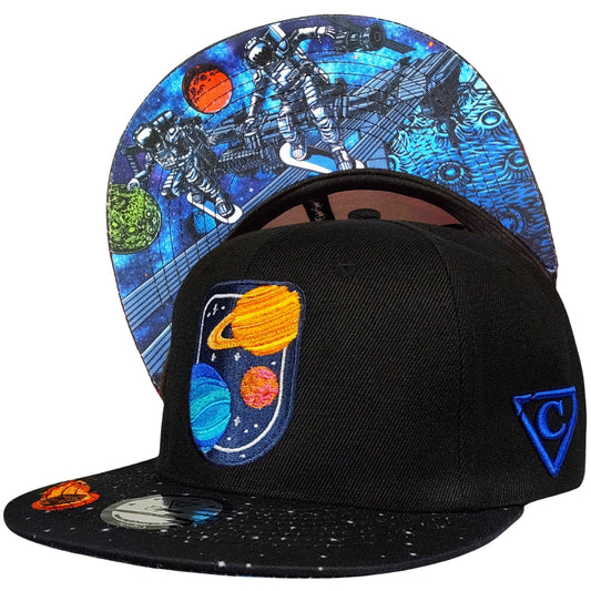 Astronaut Race Snapback - Black/Stars Pattern & Burning Meteorite