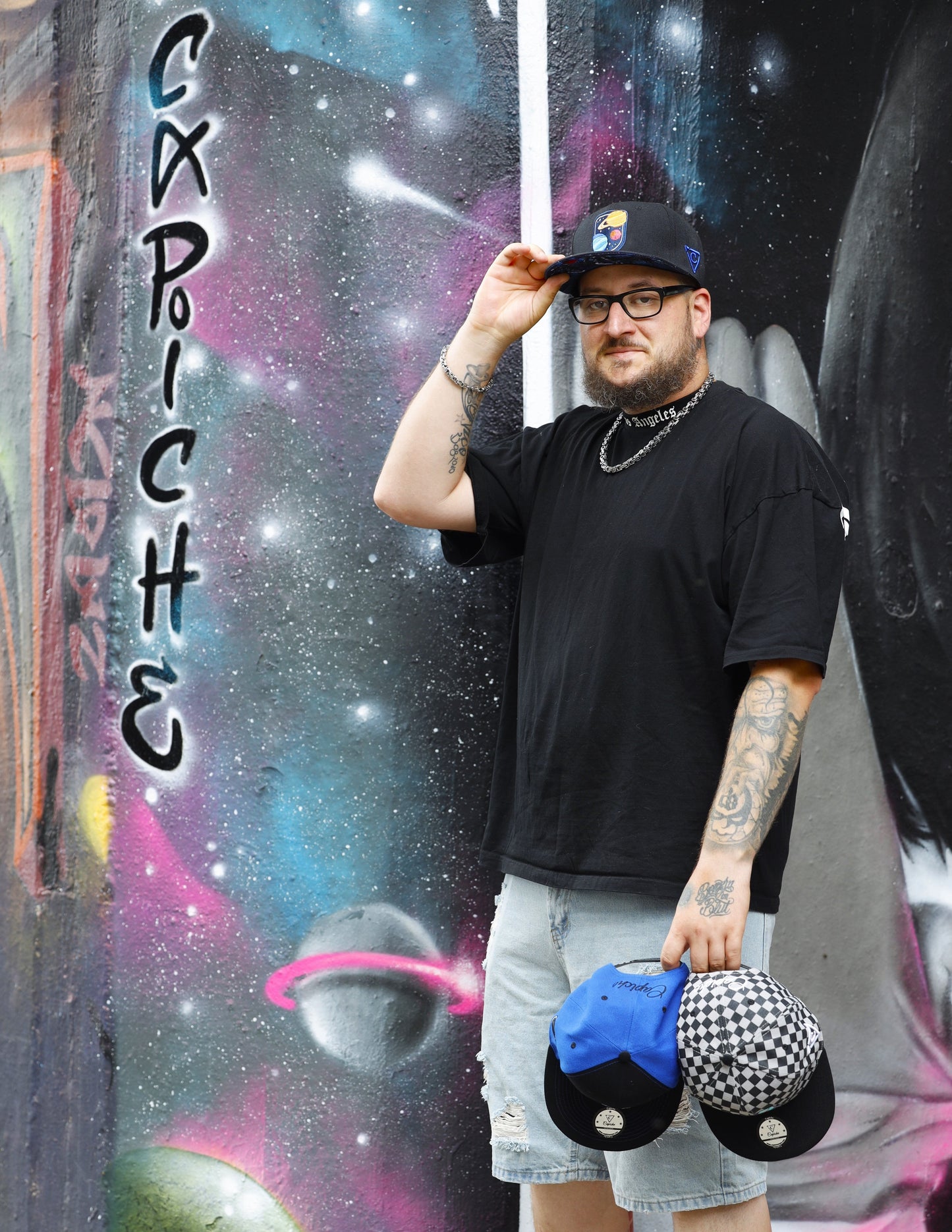 Astronaut Race Snapback - Black/Stars Pattern & Burning Meteorite