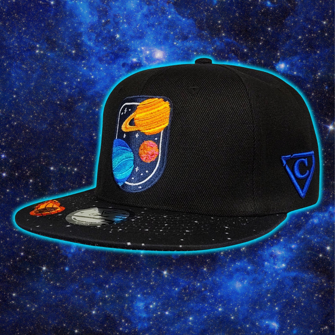 Astronaut Race Snapback - Black/Stars Pattern & Burning Meteorite