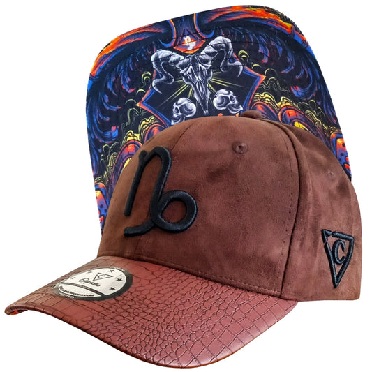 Zodiac Capricorn Curved Cap - Brown Suede & Artificial Leather